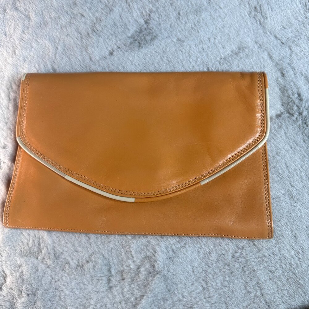 Lazarus Italian Leather Clutch Purse Foldover Envelope Design Peach‎ Quality